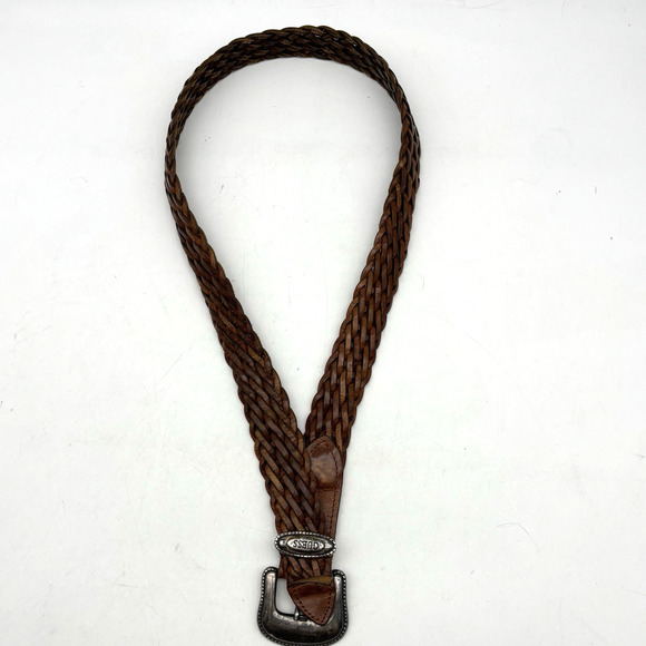 Vintage 80s 90s Guess Brown Genuine Woven Leather Western Belt Size M Up to 32\